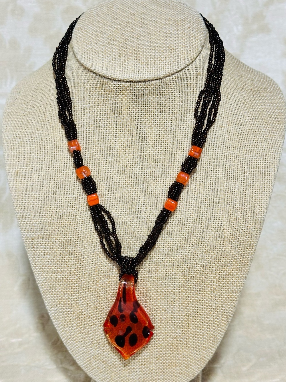 Handcrafted Seed Bead & Glass Pendant Necklace – 20” Length | Made in Guatemala